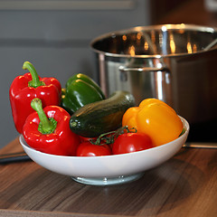 Image showing Bowl of colourful fresh vegetables
