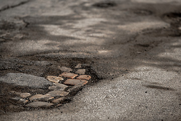 Image showing Damaged car road with a lot of cracks