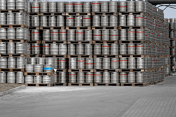 Image showing Lot of beer barrels stacked up