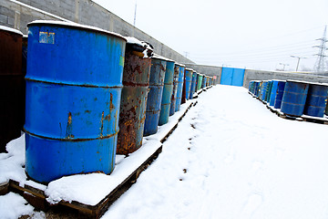 Image showing Chemical waste dump with a lot of barrels