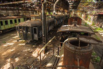 Image showing Cargo trains in old train depot