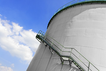 Image showing Large industrial silo with blue sky