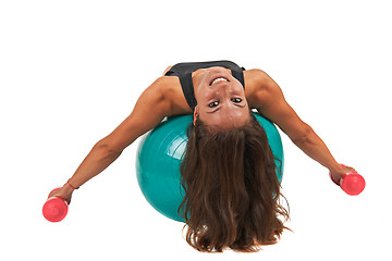 Image showing Young woman with sport gymnastic ball