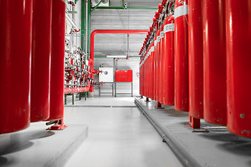 Image showing Large CO2 fire extinguishers in a power plant