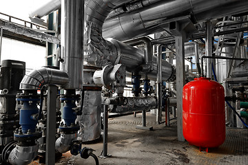 Image showing Industrial pipes in a thermal power plant