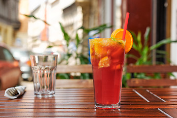 Image showing Refreshing lemonade on wooden table