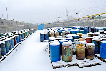 Image showing Chemical waste dump with a lot of barrels