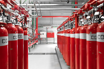 Image showing Large CO2 fire extinguishers in a power plant