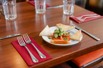 Image showing Healthy appetizer with  toast and gnocchi