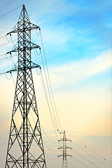Image showing Electric tower against blue sky