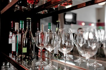 Image showing Wine glass at the bar