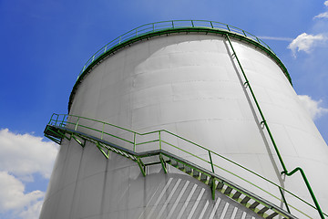 Image showing Large industrial silo with blue sky