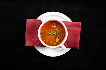 Image showing Delicious soup in white dish