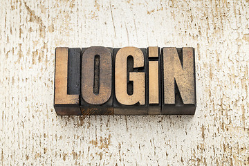 Image showing login word in wood type