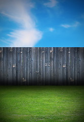 Image showing backyard with old wooden fence