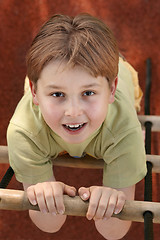 Image showing Climbing a rope ladder