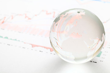 Image showing Glass earth ball on the financial chart