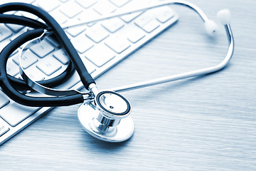 Image showing Stethoscope on the keyboard