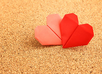 Image showing Origami colorful heart on corkboard