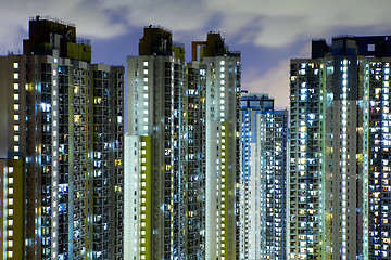 Image showing Illuminated residential building in Hong Kong 
