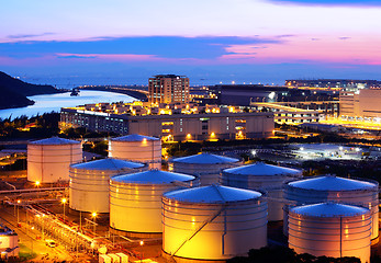 Image showing Oil tank at night