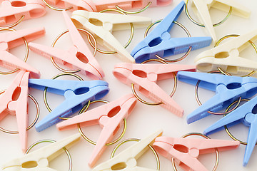 Image showing Heap of colorful clothespin