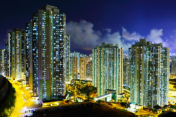 Image showing lluminated residential building in Hong Kong