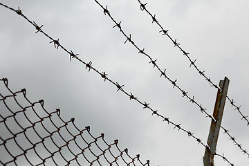Image showing Chain link fence with barbed wire 