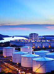 Image showing Oil storage tank at night