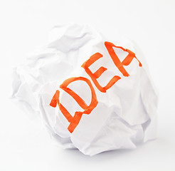 Image showing Crumpled paper ball with word idea