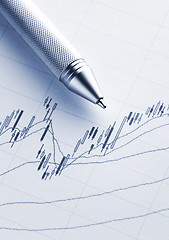 Image showing Stock market graph with pen