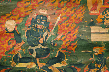 Image showing Traditional Thai style painting art on temple wall