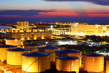 Image showing Oil tank in cargo service terminal at night