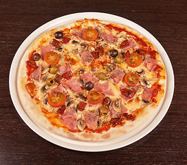 Image showing pizza with ham and mushrooms