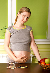 Image showing Cute Pregnant Woman On Kitchen