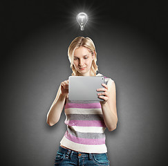 Image showing Idea Concept Businesswoman With Touch Pad