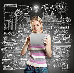 Image showing Idea Concept Businesswoman With Touch Pad