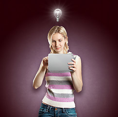 Image showing Idea Concept Businesswoman With Touch Pad