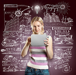 Image showing Idea Concept Businesswoman With Touch Pad