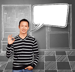 Image showing Asian Man In Striped with Speech Bubble