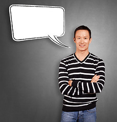 Image showing Asian Man In Striped with Speech Bubble