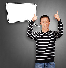 Image showing Asian Man In Striped with Speech Bubble