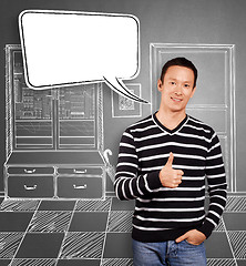 Image showing Asian Man In Striped with Speech Bubble