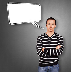 Image showing Asian Man In Striped with Speech Bubble