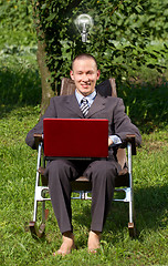 Image showing Businessman Working Outdoors