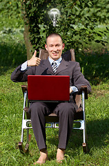 Image showing Businessman Working Outdoors