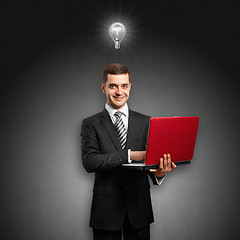 Image showing Idea Concept male in suit with laptop in his hands