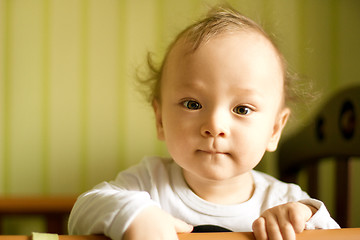 Image showing Cute baby boy with funny hair