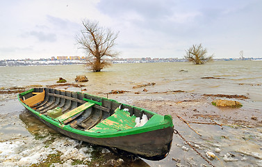 Image showing green boat on danube river