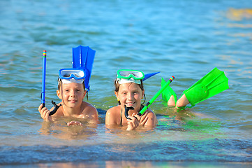 Image showing children on beach with snorkles